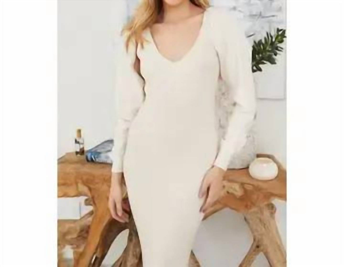Unknown - Long Sleeve Rib V Neck Knit Set Dress