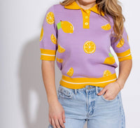 THML Lemon Drop Sweater Top in purple - women's long sleeve top - alternate view