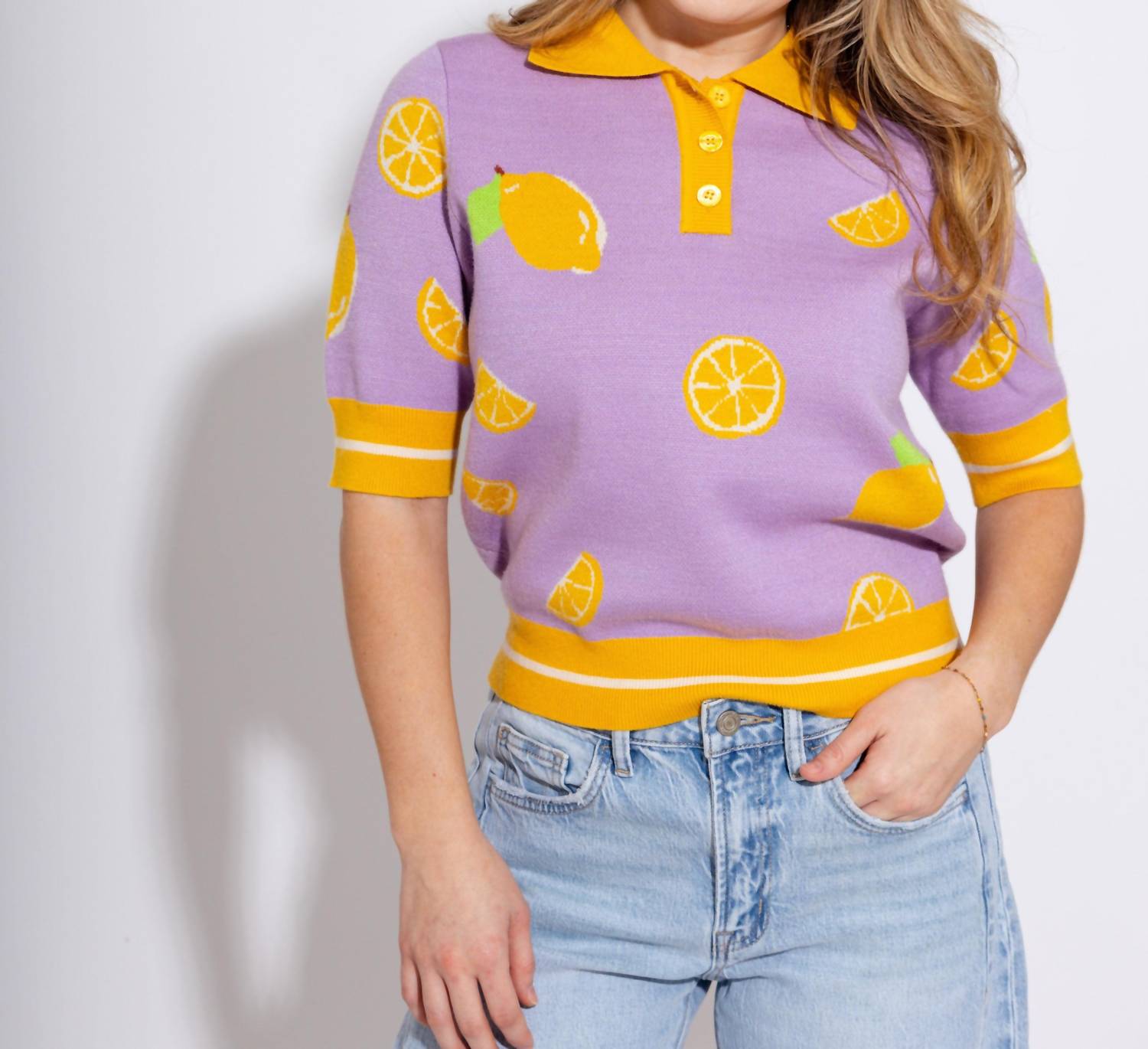 THML Lemon Drop Sweater Top in purple - women's long sleeve top - alternate view