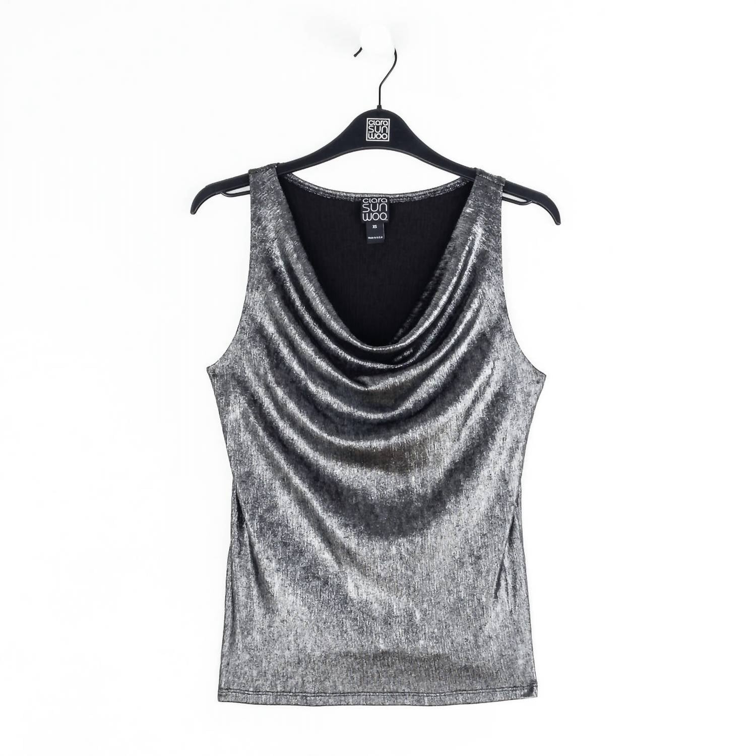 Clara Sunwoo - Metallic Cowl Neck Draped Tank