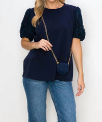 Joh - Ponte Knit Lace Sleeve T Shirt