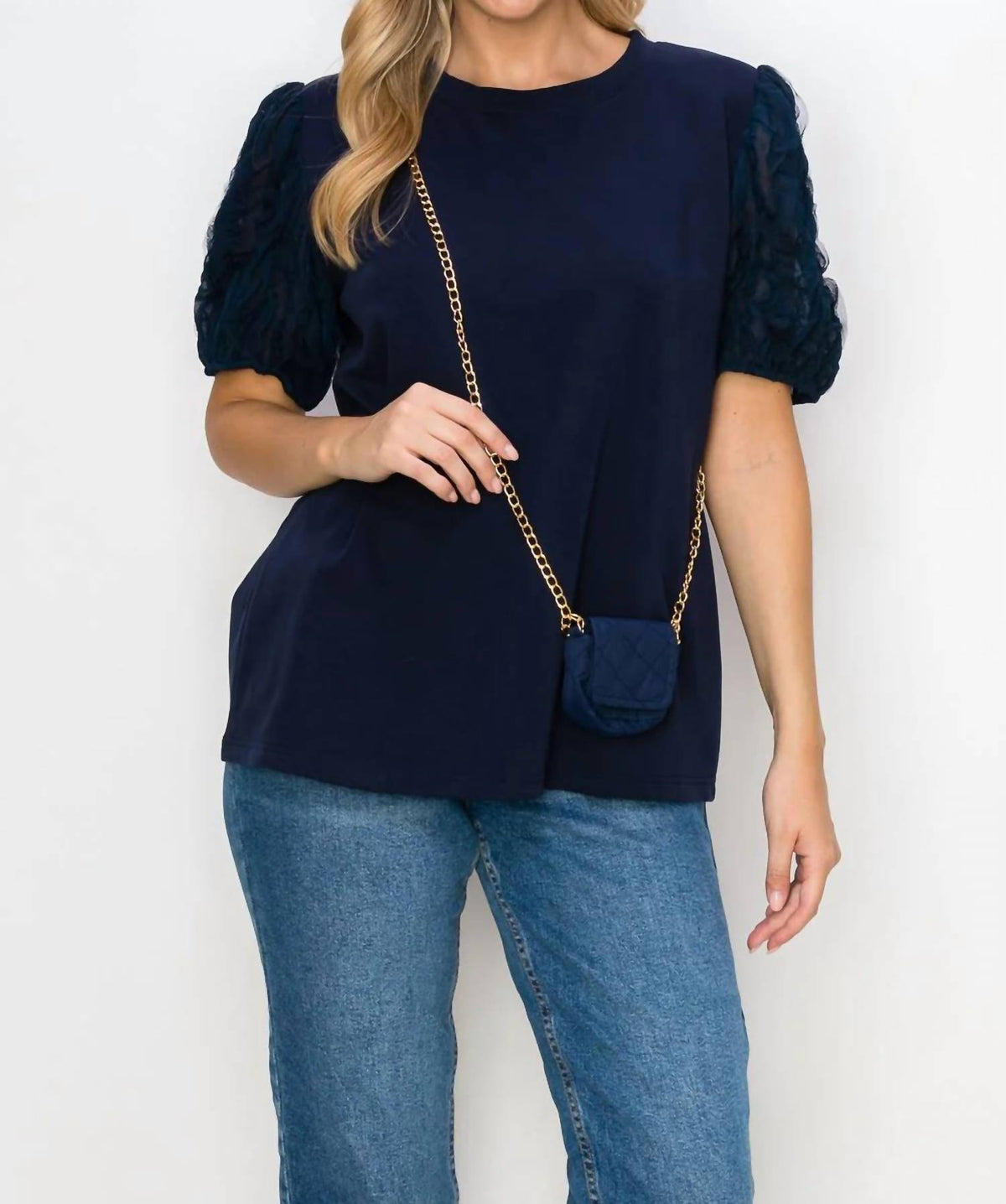 Joh - Ponte Knit Lace Sleeve T Shirt