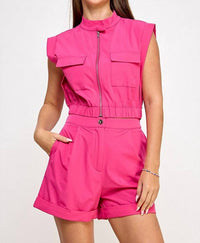 Milk & Honey - Short Sleeve Pocket Vest Top With Rolled Up Short Set