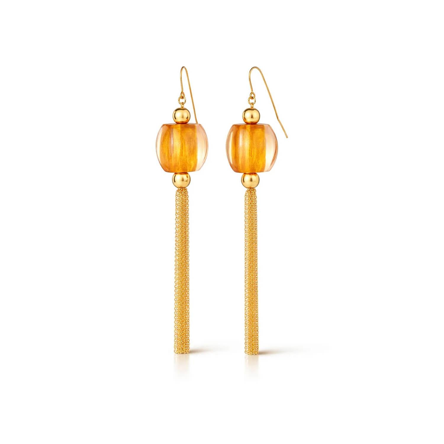 Gold & Honey - Women's Tassel Bead Drop Earrings