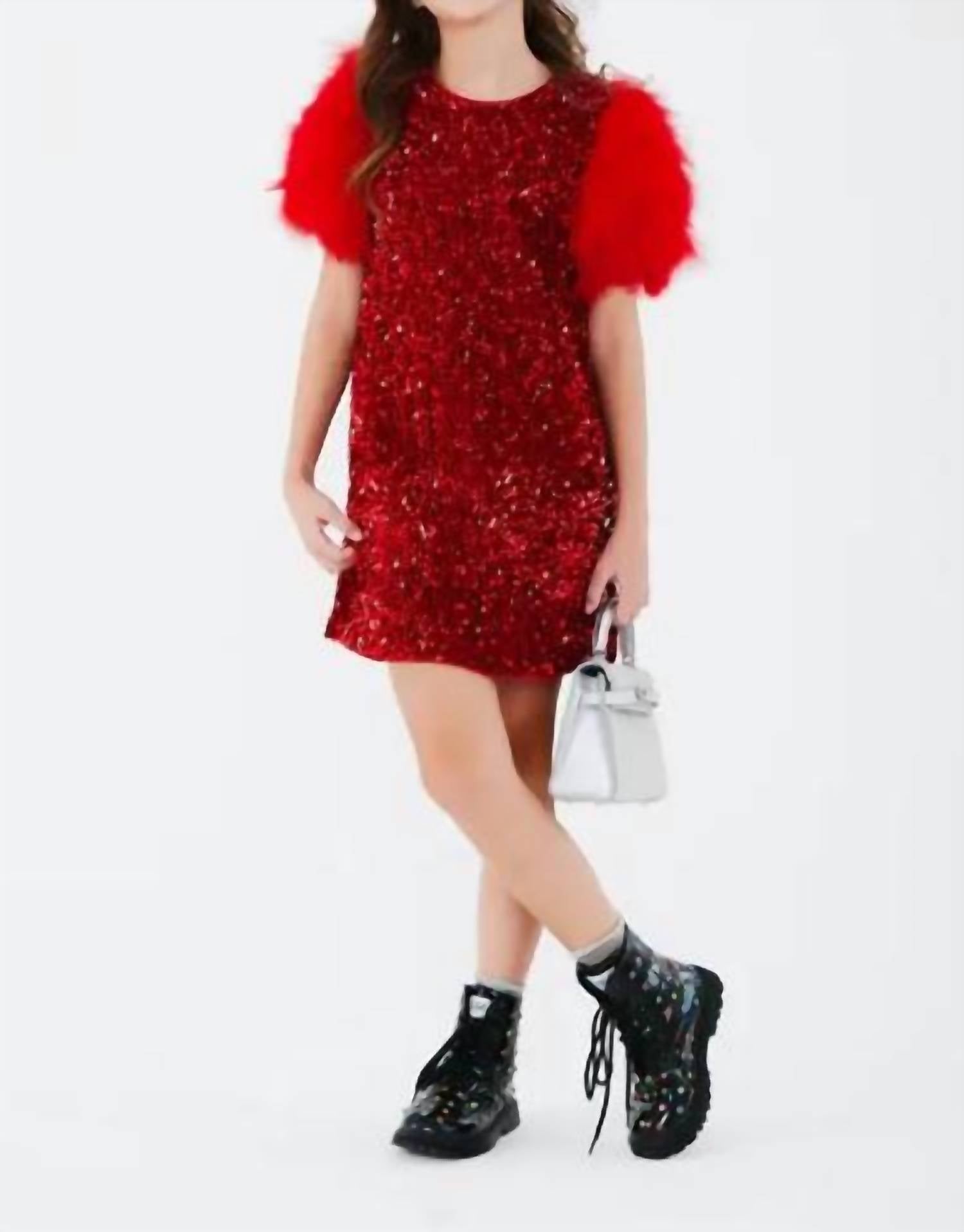 Lola + The Boys Feather Party Dress in ruby - kids' dress