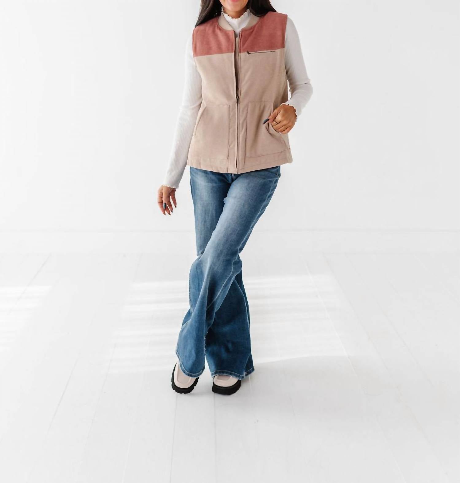 Hem & Thread Shiloh Corduroy Vest in taupe - women's jacket - view 6