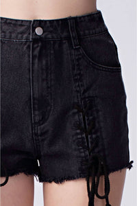 Honey Punch - Lace Up Frayed Denim Shorts