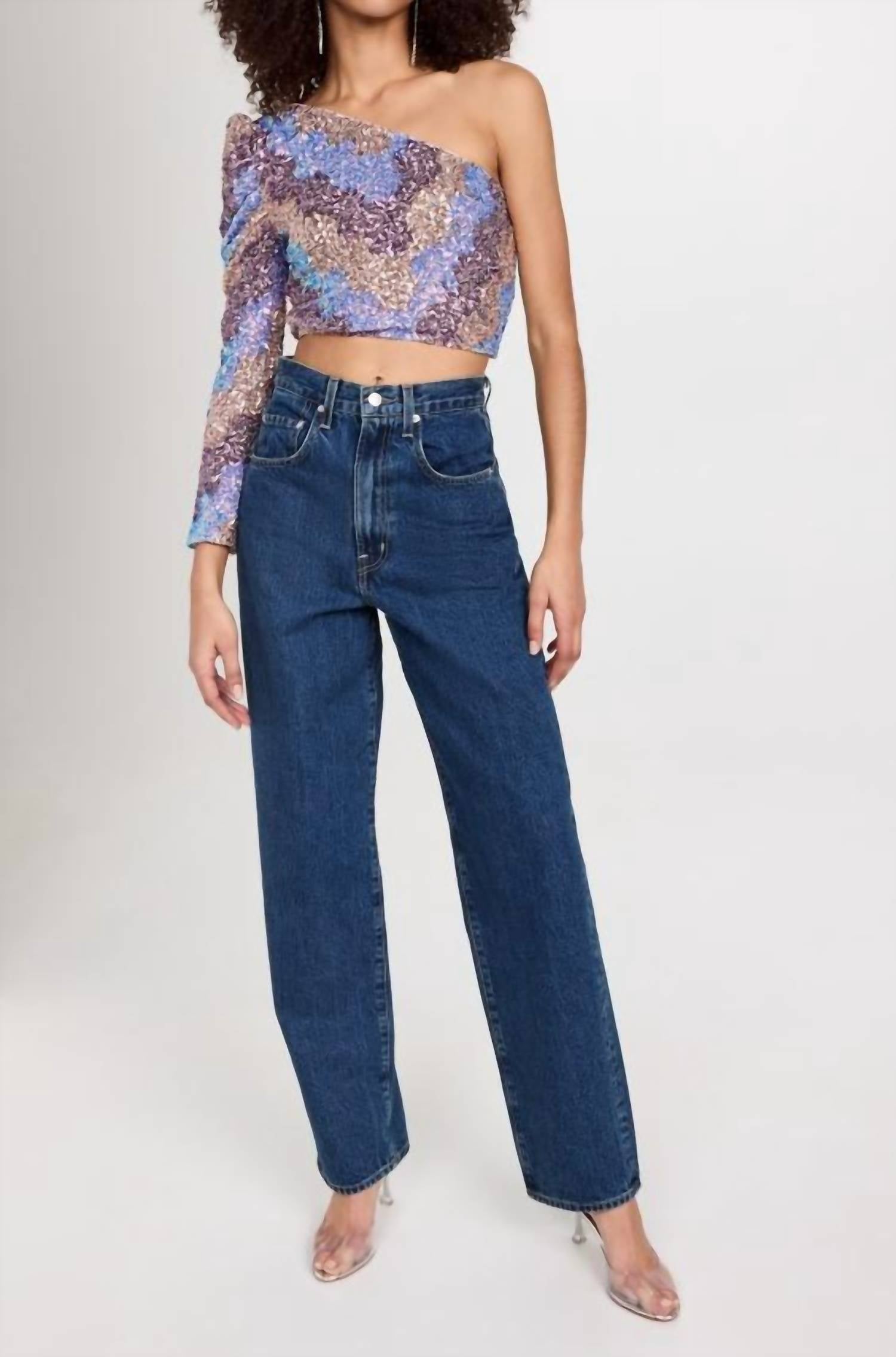 Tess One Shoulder Long Sleeve Zigzag Sequin Top