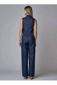 Hevron Vera Sleeveless Top in indigo - women's blouse - alternate view