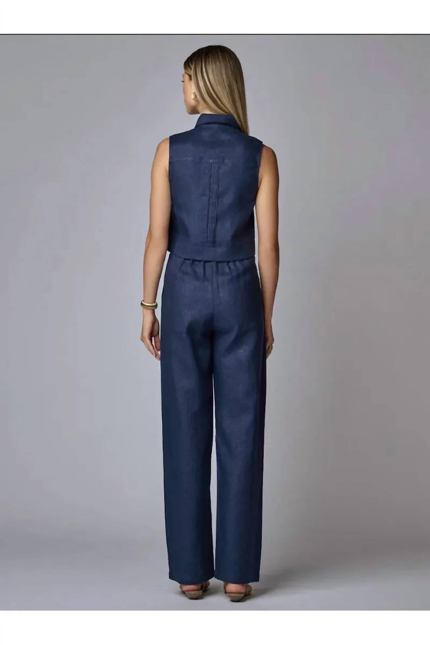 Hevron Vera Sleeveless Top in indigo - women's blouse - alternate view