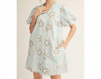 Jodifl - Textured Floral Puff Sleeve Button Down Mini Dress