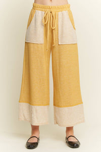 J.Her Washed Elastic Waist Wide Pants in mustard - women's pants