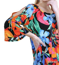 Umgee - Floral Cutout Shoulder Top