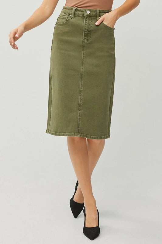 Risen - High Rise Back Slit Midi Skirt