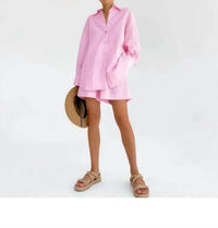 Sweetkama - Ladies Leisure Button-Down Shorts Set