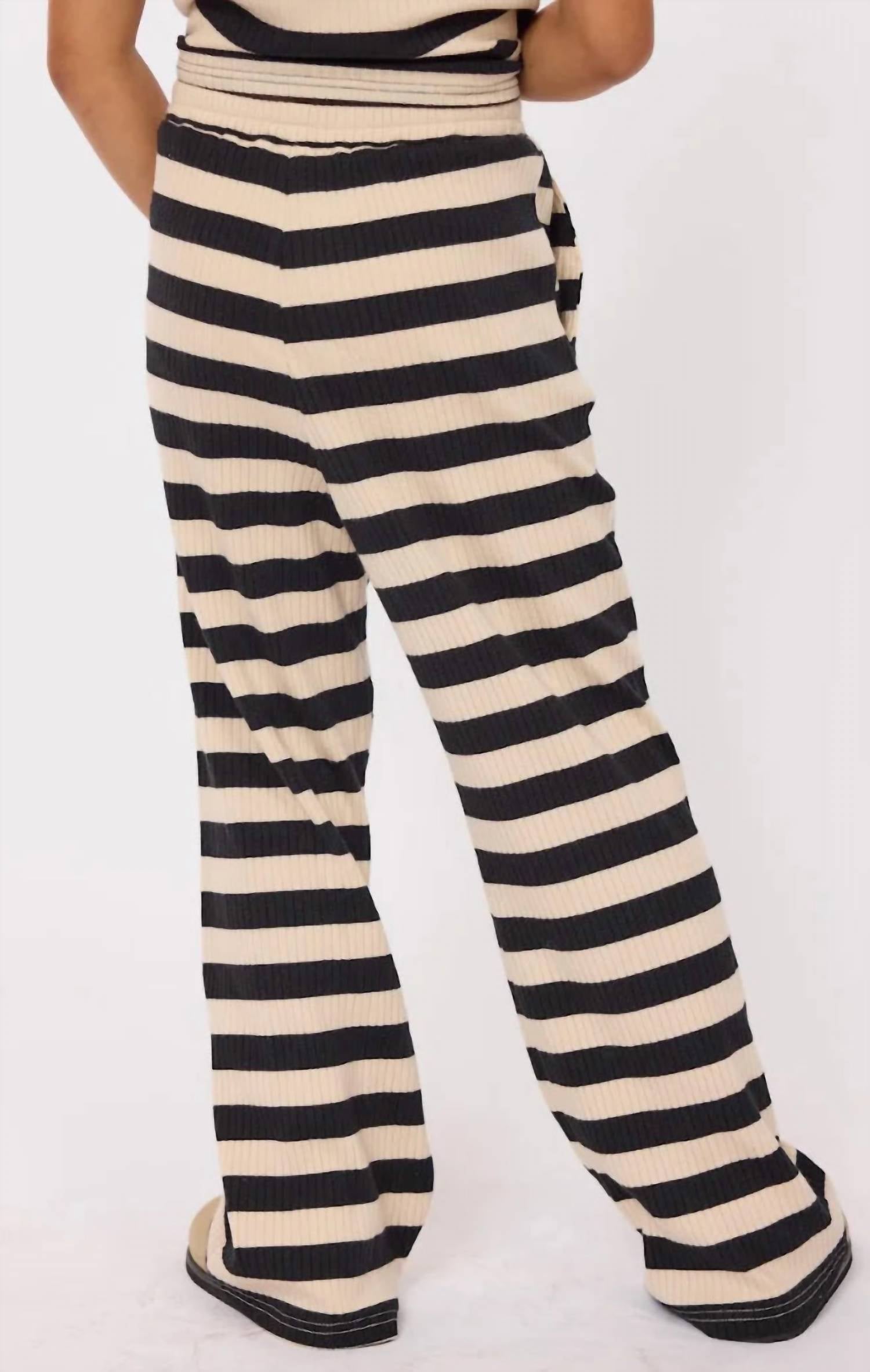 Sadie & Sage Soul Sister Striped Rib Pants in black ivory - kids' joggers - alternate view