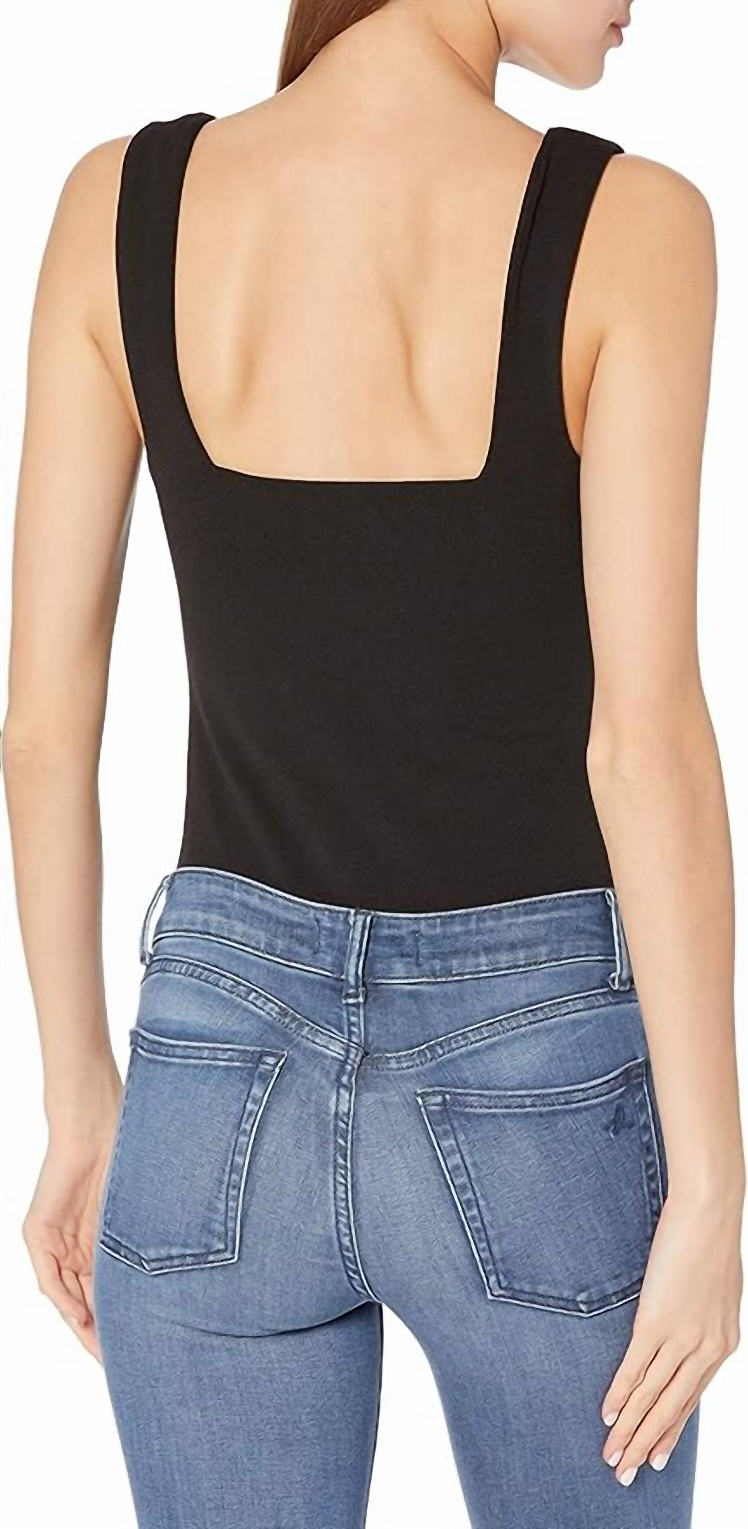 Mumu Apparel Dory Square Neck Bodysuit in black - women's shirt - detail view