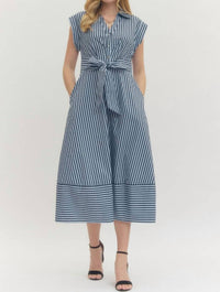 Entro - Striped Cap Sleeve Midi Dress