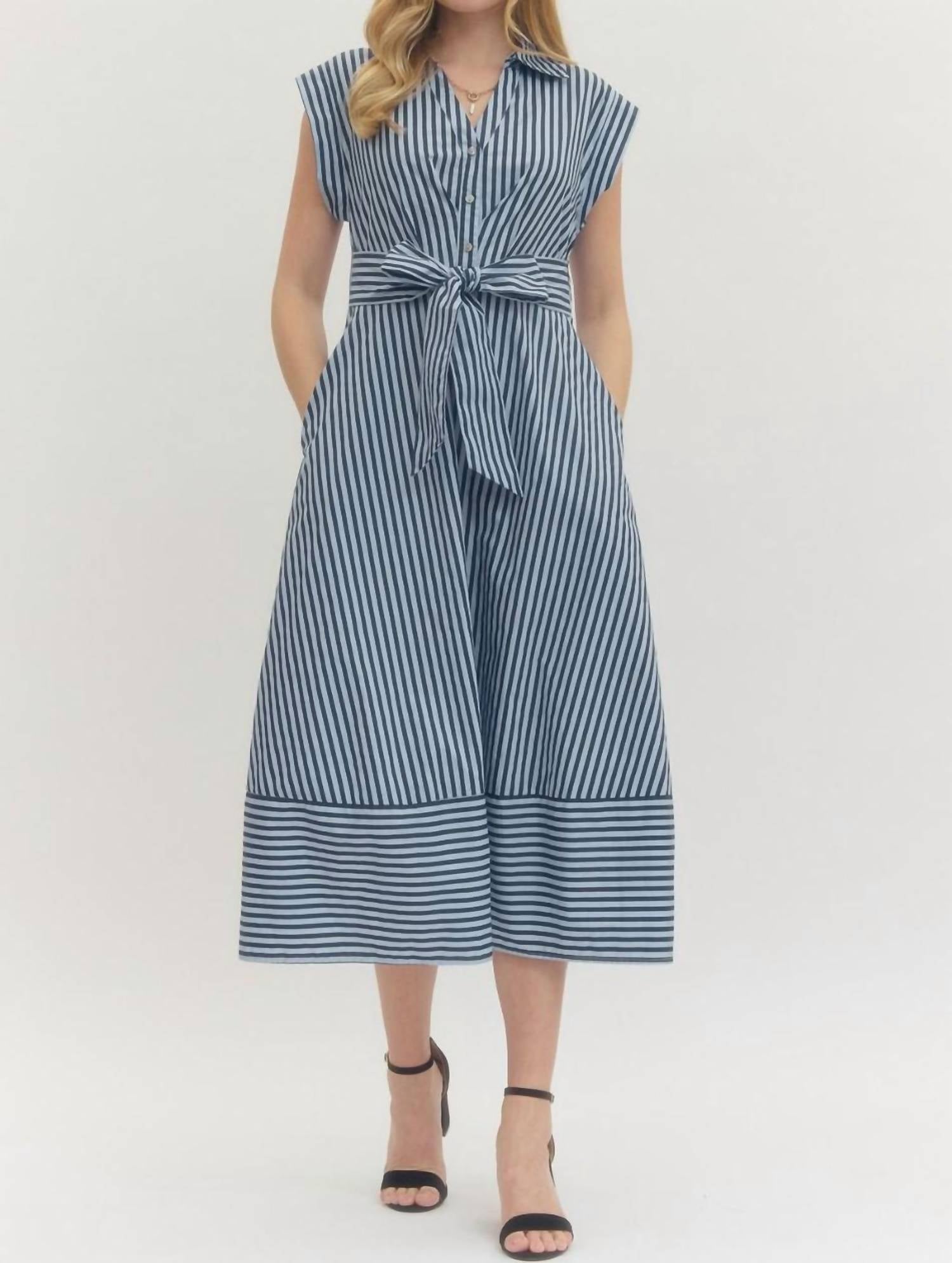 Entro - Striped Cap Sleeve Midi Dress