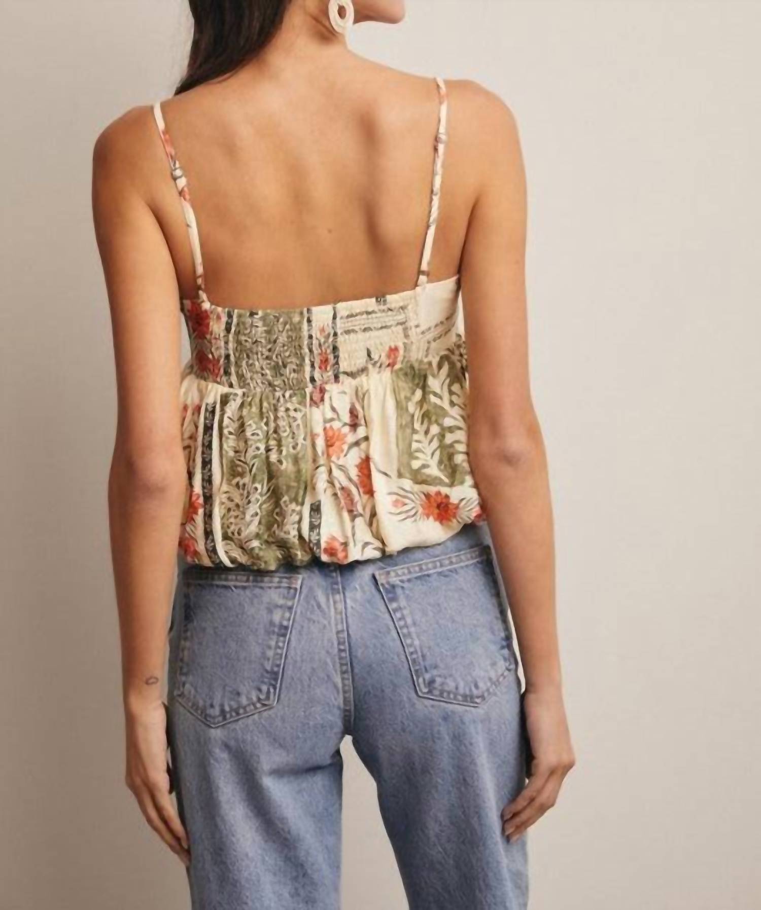 Forte Patchwork Floral Peplum Cami Top in beige - women's shirt - view 4