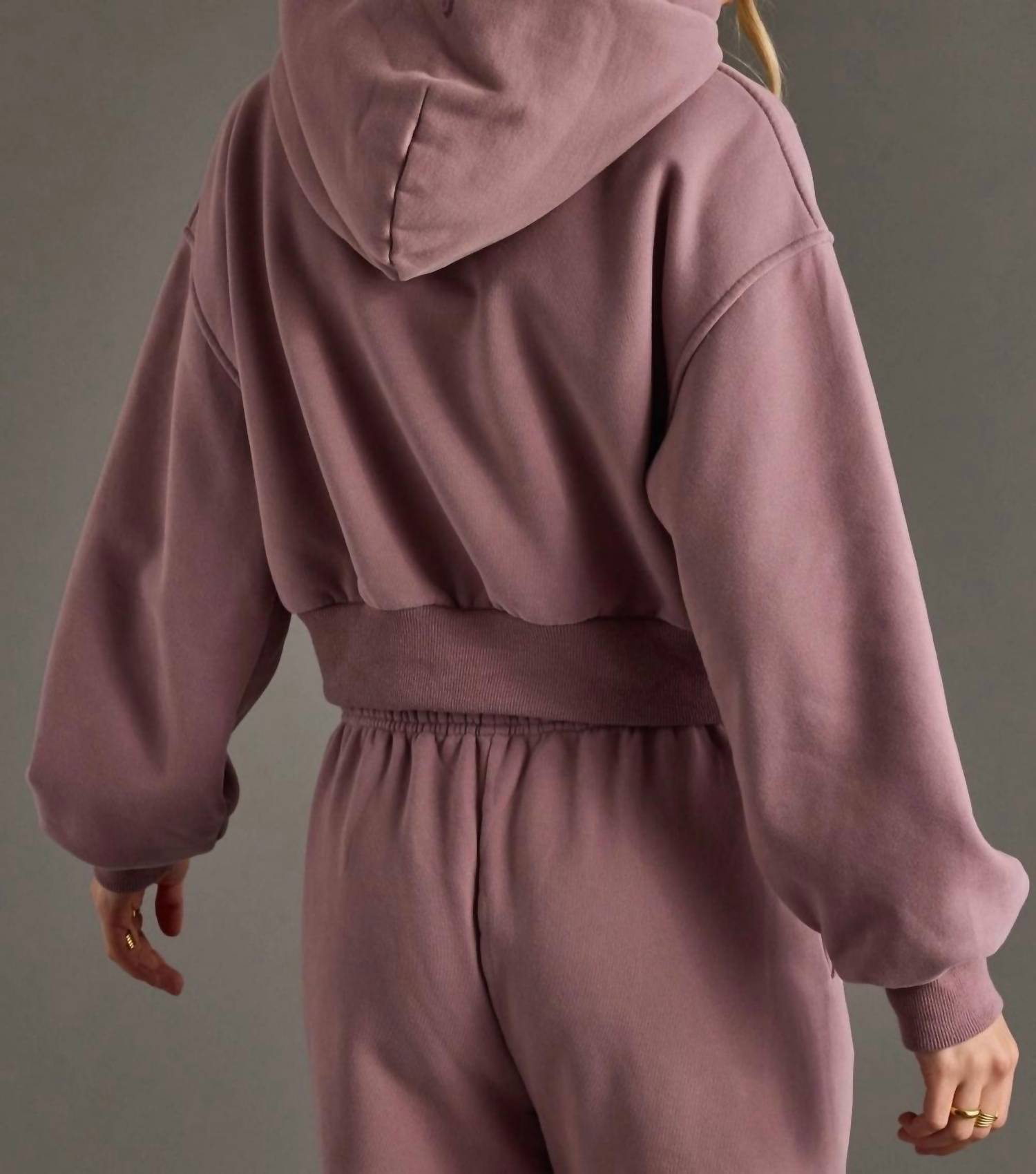 Panache Apparel Cropped Hooded Sweatshirt in dusty purple - women's top - alternate view