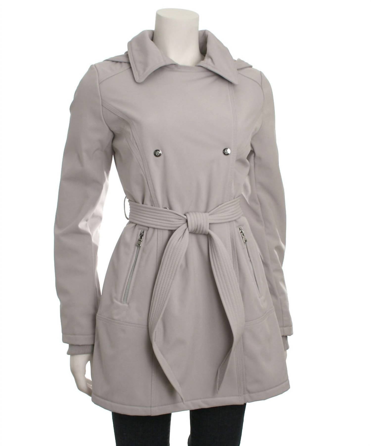 Jessica Simpson - Double Breasted Hooded Soft-shell Coat