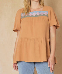 Entro - Geometric Design Peplum Top - Plus