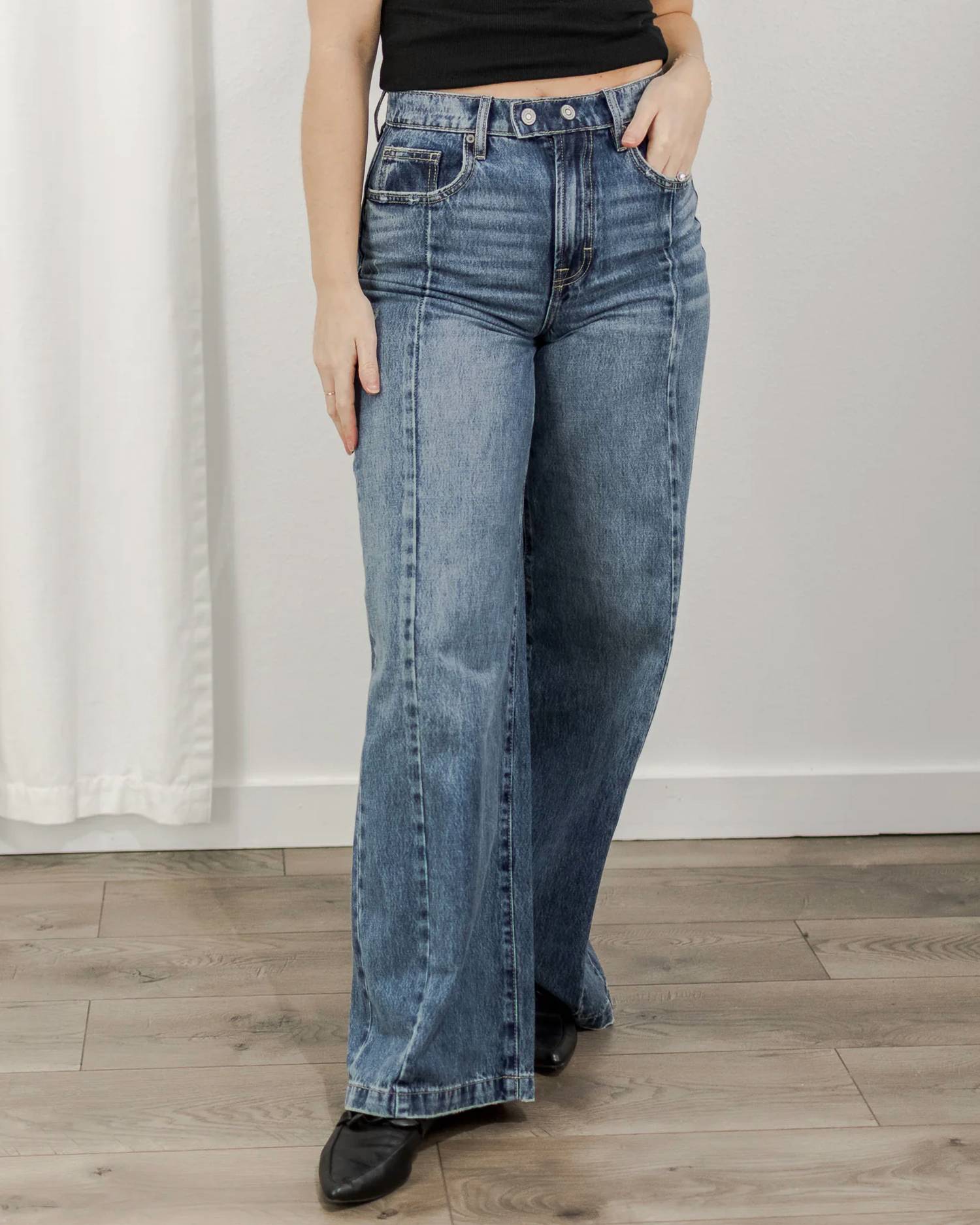 Hidden - Wide Leg Moto Jeans