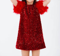 Lola + The Boys - Girls Sequin & Feather Party Dress