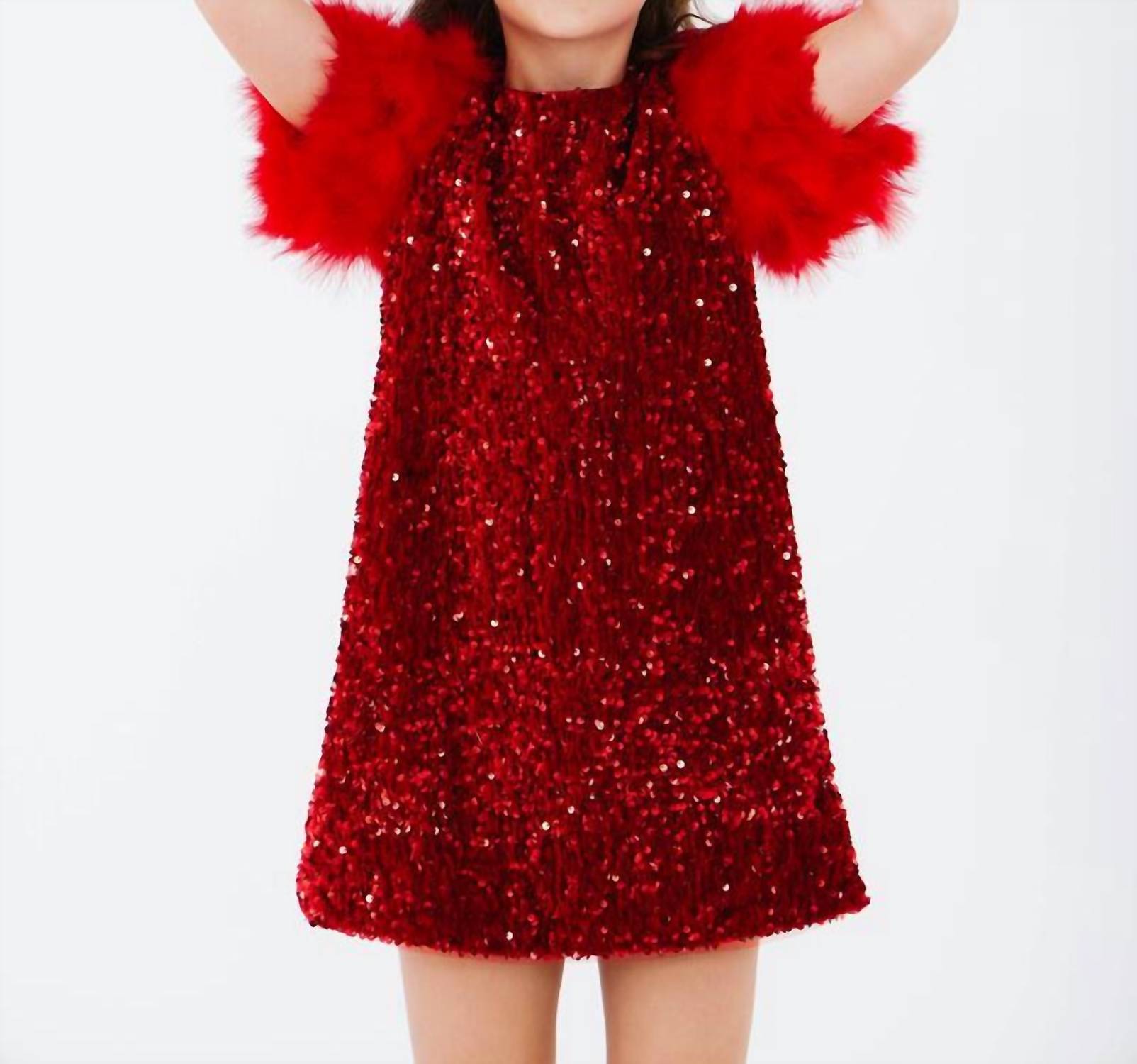 Lola + The Boys - Girls Sequin & Feather Party Dress