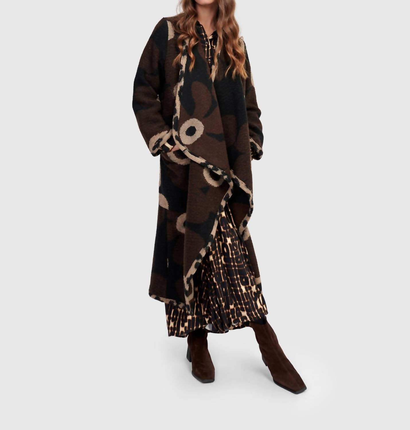 ALEMBIKA Jamboree Cozy Draped Coat in floral - women's jacket - detail view