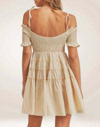 Mable - Leslie Smocked Off-Shoulder Mini Tiered Dress