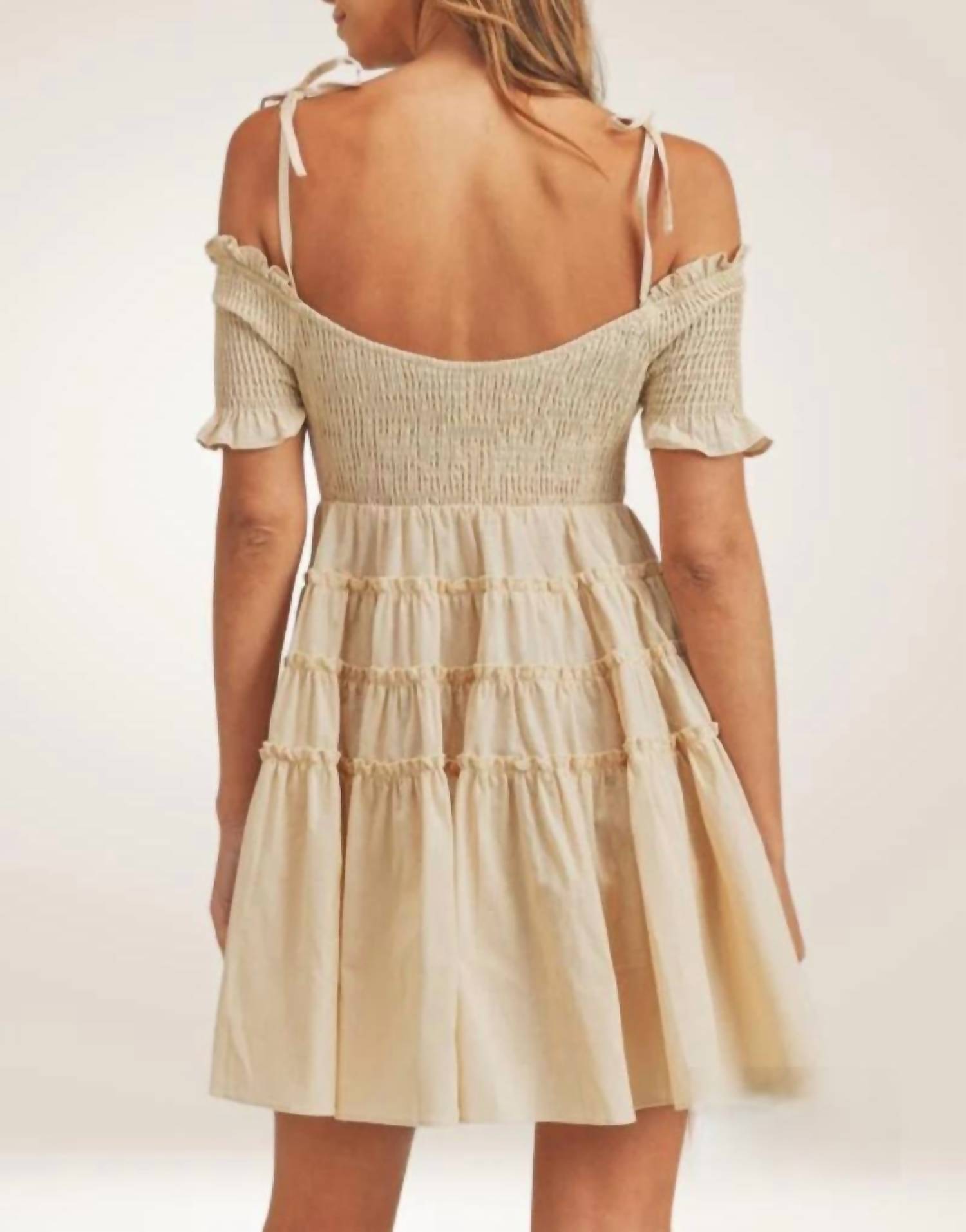 Mable - Leslie Smocked Off-Shoulder Mini Tiered Dress