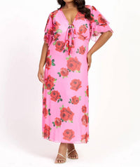 Fashion Szn Curve - Flutter Sleeve Tie Front Midi Dress