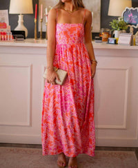 By Together Already Yours Floral Maxi Dress in orange pink - women's dress - detail view