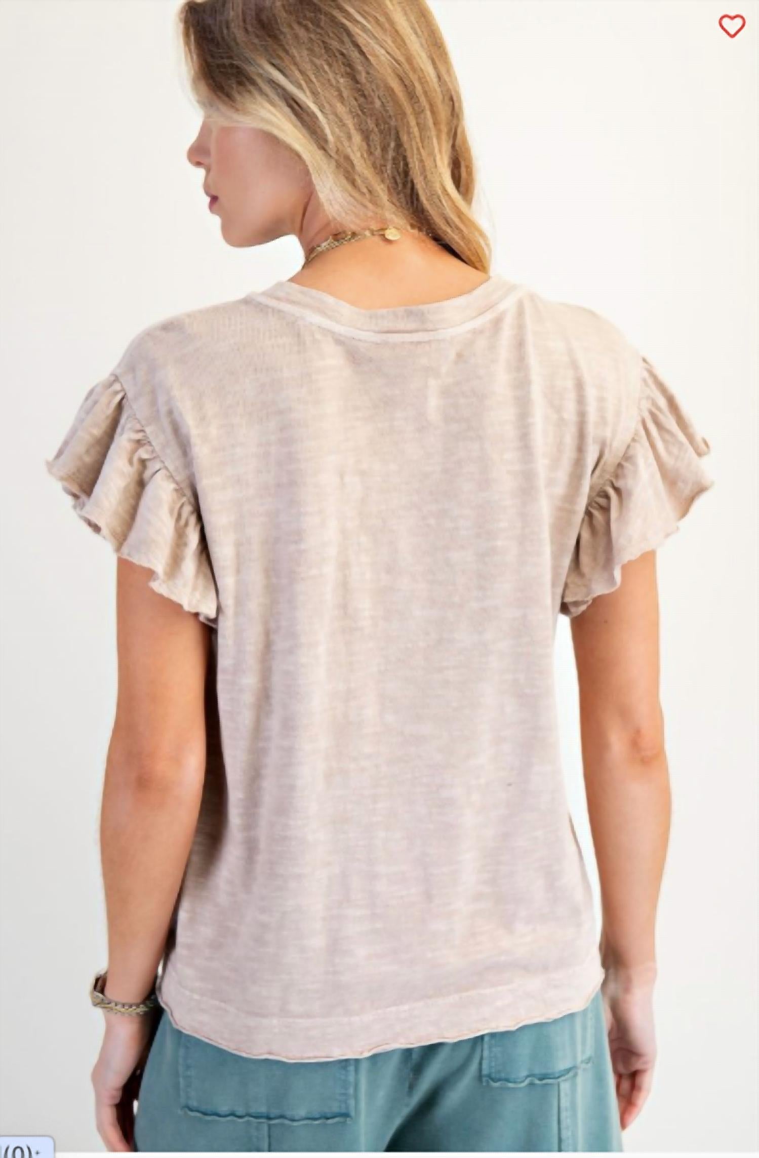 Easel - Wing Sleeves Cotton Slub Mineral Washed Knit Top
