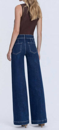 VERVET BY FLYING MONKEY High Rise Front Seam Wide Leg Jeans in blue - women's jeans - detail view