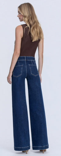 VERVET BY FLYING MONKEY High Rise Front Seam Wide Leg Jeans in blue - women's jeans - alternate view