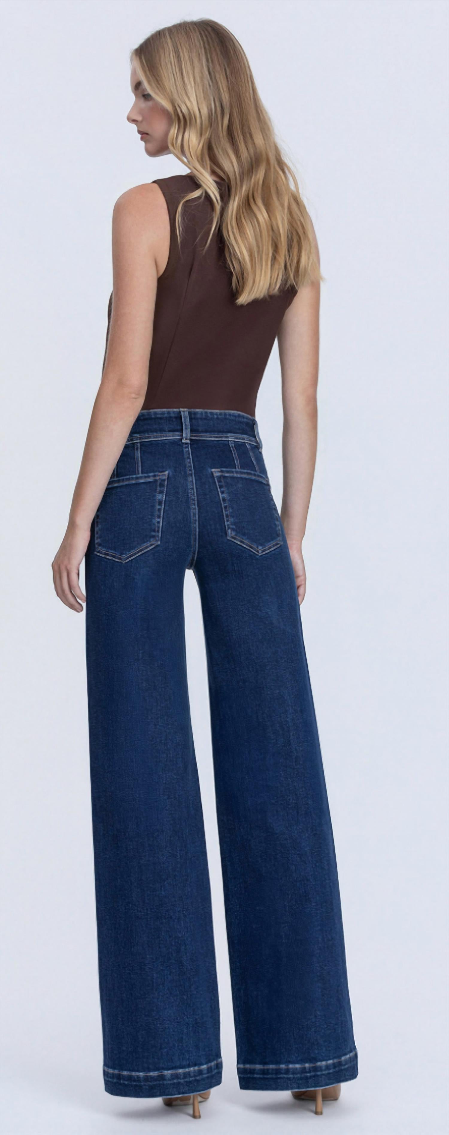 VERVET BY FLYING MONKEY High Rise Front Seam Wide Leg Jeans in blue - women's jeans - alternate view