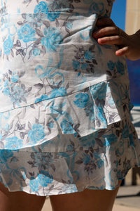 Sky To Moon - Ribbon Floral Asymmetric Layered Ruffle Mini Dress