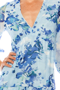 Maison Tara - Floral Print Three Fourth Sleeve Tiered Maxi Dress