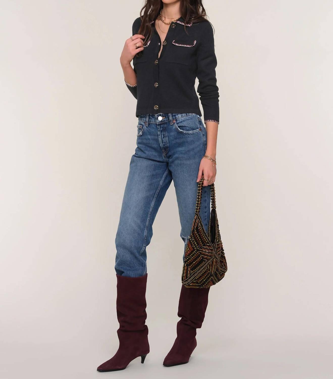 heartloom Kailyn Collared Cardigan in black - women's cardigan - alternate view