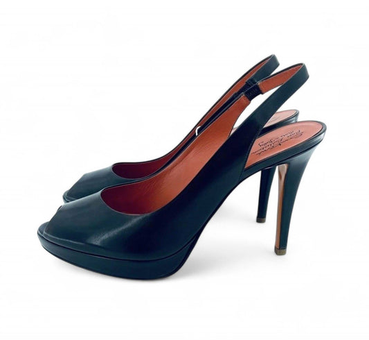 Santoni - Gloss Leather Peep Toe Platform Heels