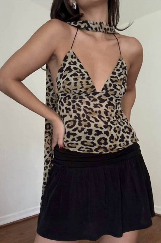Et Clet - Leopard Top With Neck Scarf