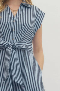 Entro - Striped Cap Sleeve Midi Dress