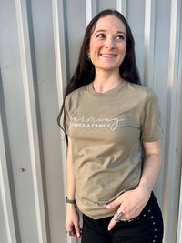 kendrick Farming Takes A Family Graphic Tee in heather olive - women's t-shirt - alternate view