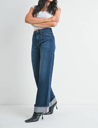 JUST BLACK DENIM Cuffed Palazzo Pants in dark denim - women's pants - alternate view