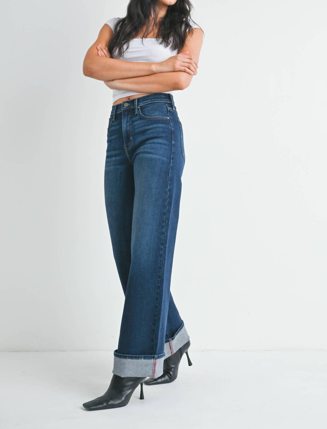 JUST BLACK DENIM Cuffed Palazzo Pants in dark denim - women's pants - alternate view