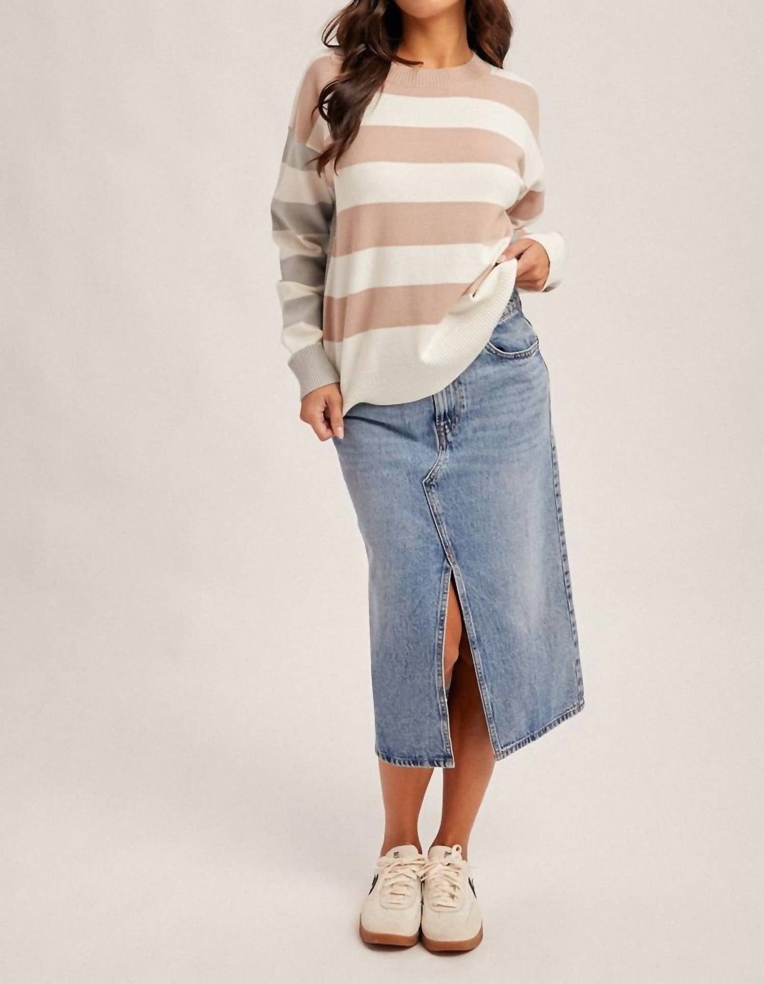 Hem & Thread Blocking Out Sweater in taupe - women's sweater - view 5
