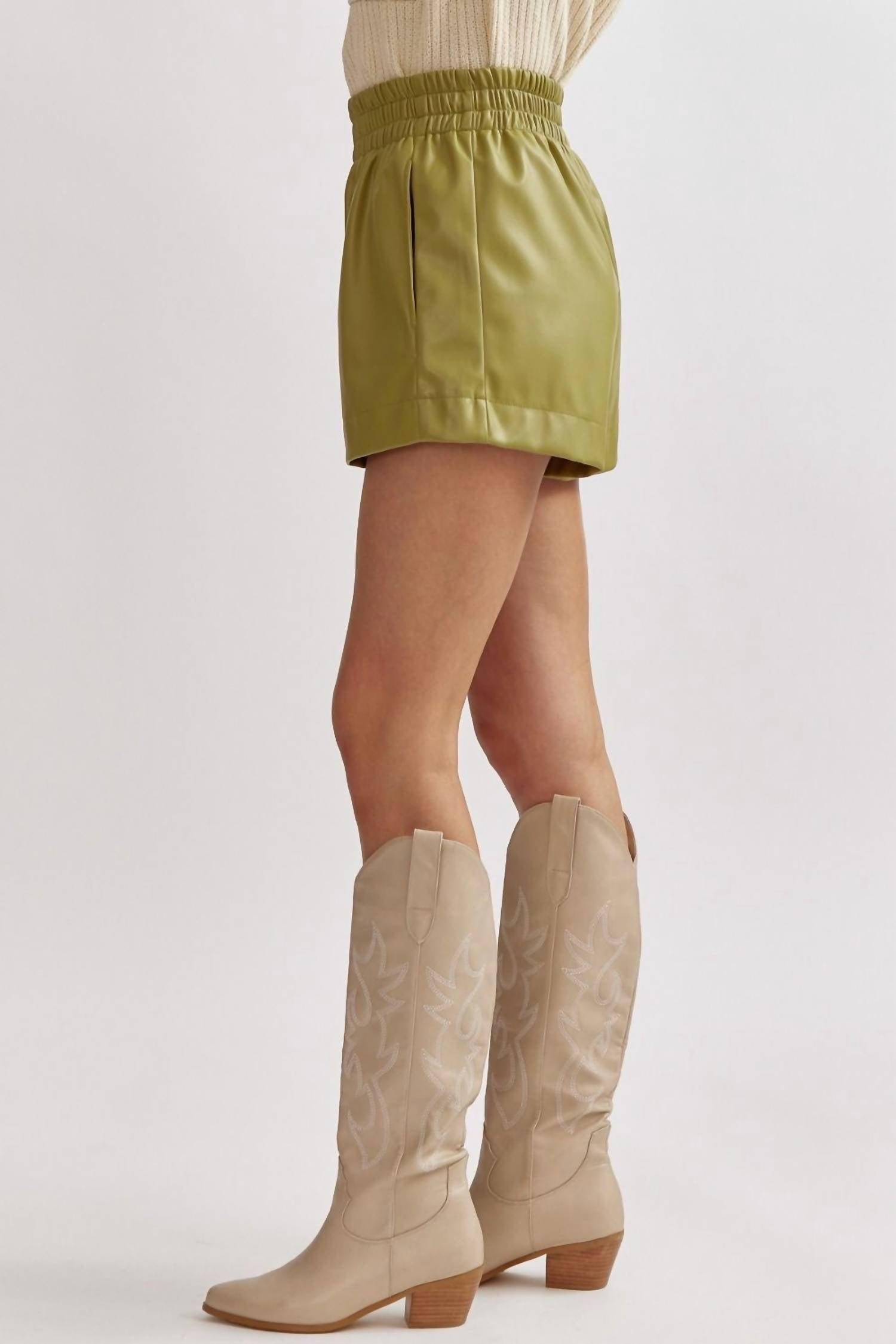 Entro - Women's Faux Leather High Waisted Shorts